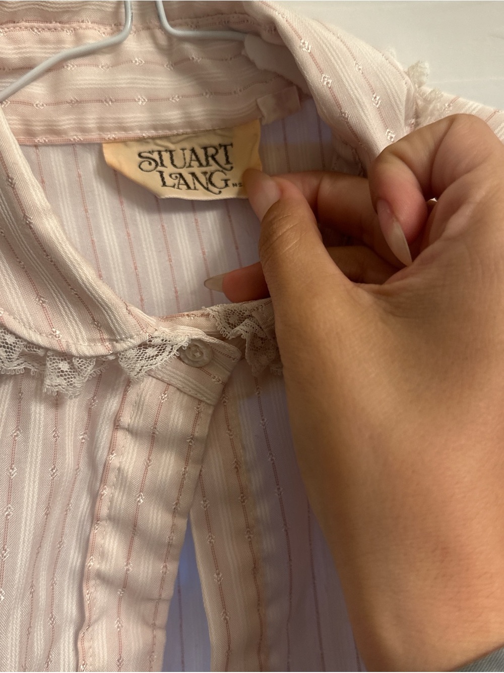 Light Pink Ruffle Trim Button-Up Blouse - Picture 5 of 7